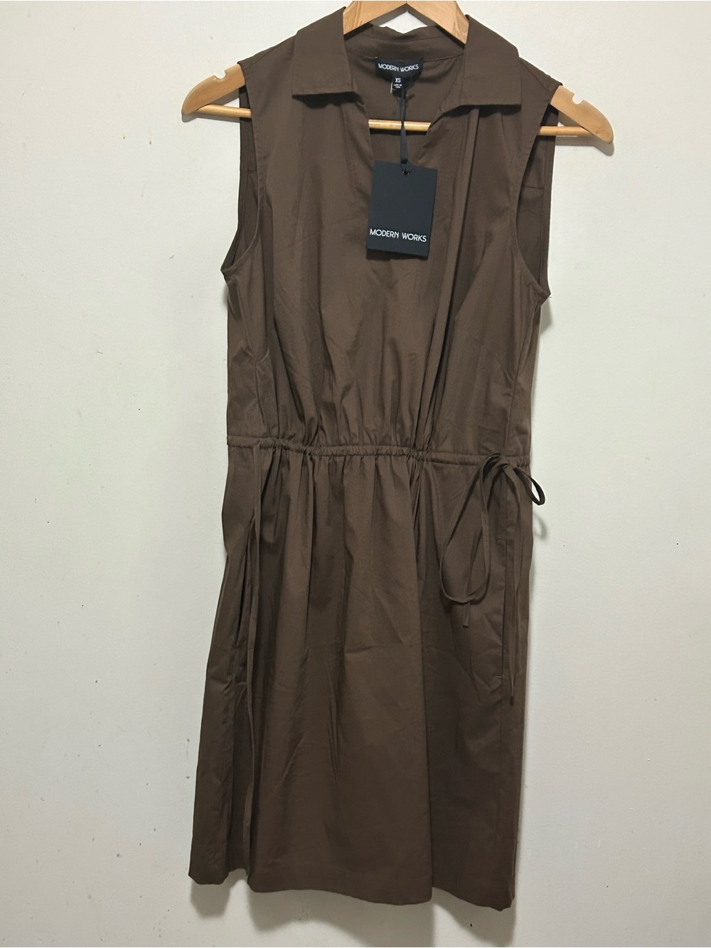 NWT Modern Works Hersey brown cotton sleeveless dress , size xS
